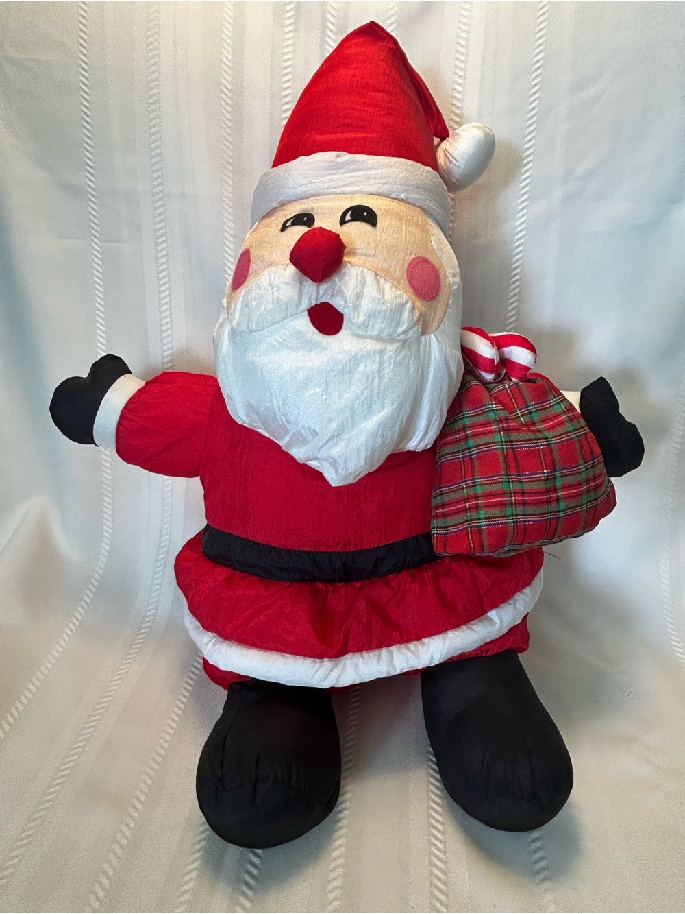 Vintage 90s International Silver Co Nylon Santa Red White Green Plaid Candy Cane
